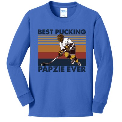 Best Pucking Papzie Ever Funny Hockey Grandpa Saying Gift Kids Long Sleeve Shirt