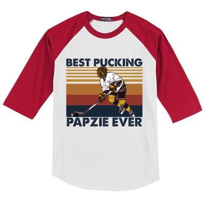 Best Pucking Papzie Ever Funny Hockey Grandpa Saying Gift Kids Colorblock Raglan Jersey