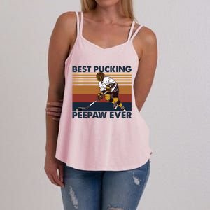 Best Pucking Peepaw Ever Funny Hockey Grandpa Saying Cute Gift Women's Strappy Tank