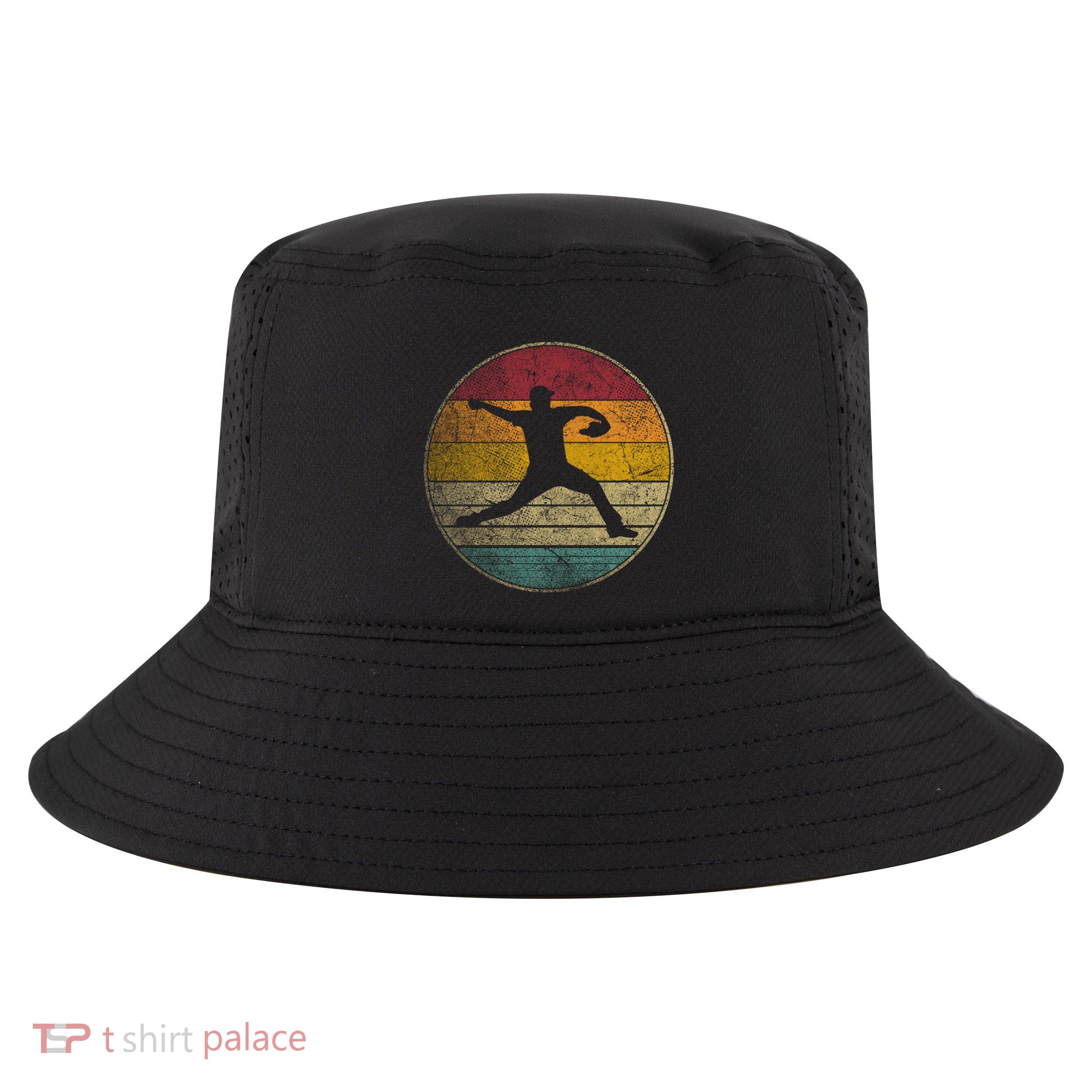 Baseball Pitcher Pitching Ball Glove Retro 70s 80s 90s Gift Cool Comfort Performance Bucket Hat