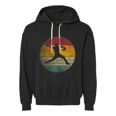 Baseball Pitcher Pitching Ball Glove Retro 70s 80s 90s Gift Garment-Dyed Fleece Hoodie