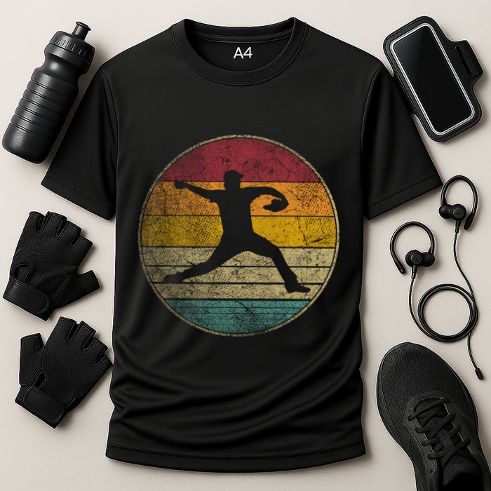 Baseball Pitcher Pitching Ball Glove Retro 70s 80s 90s Gift Cooling Performance Crew T-Shirt