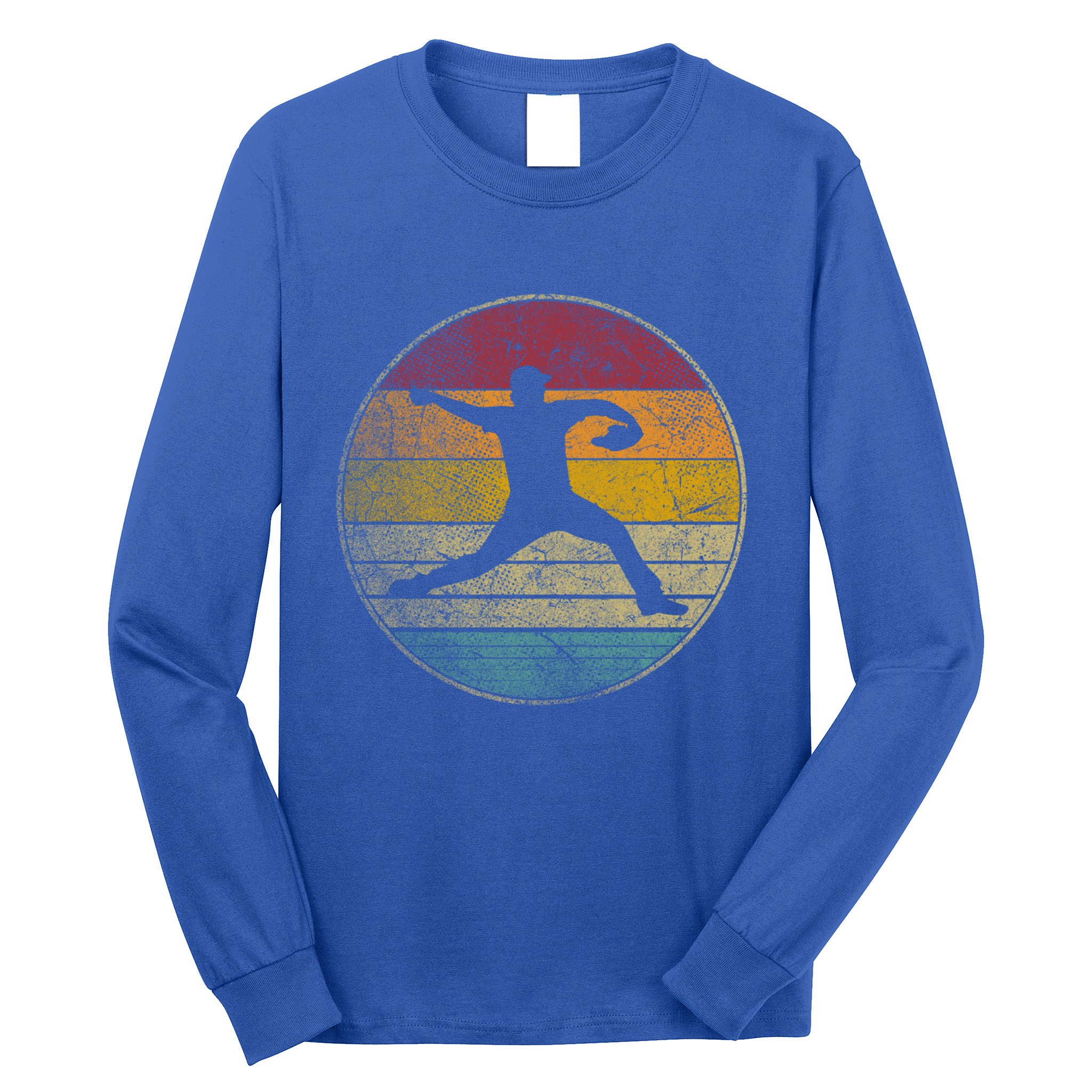 Baseball Pitcher Pitching Ball Glove Retro 70s 80s 90s Gift Long Sleeve Shirt
