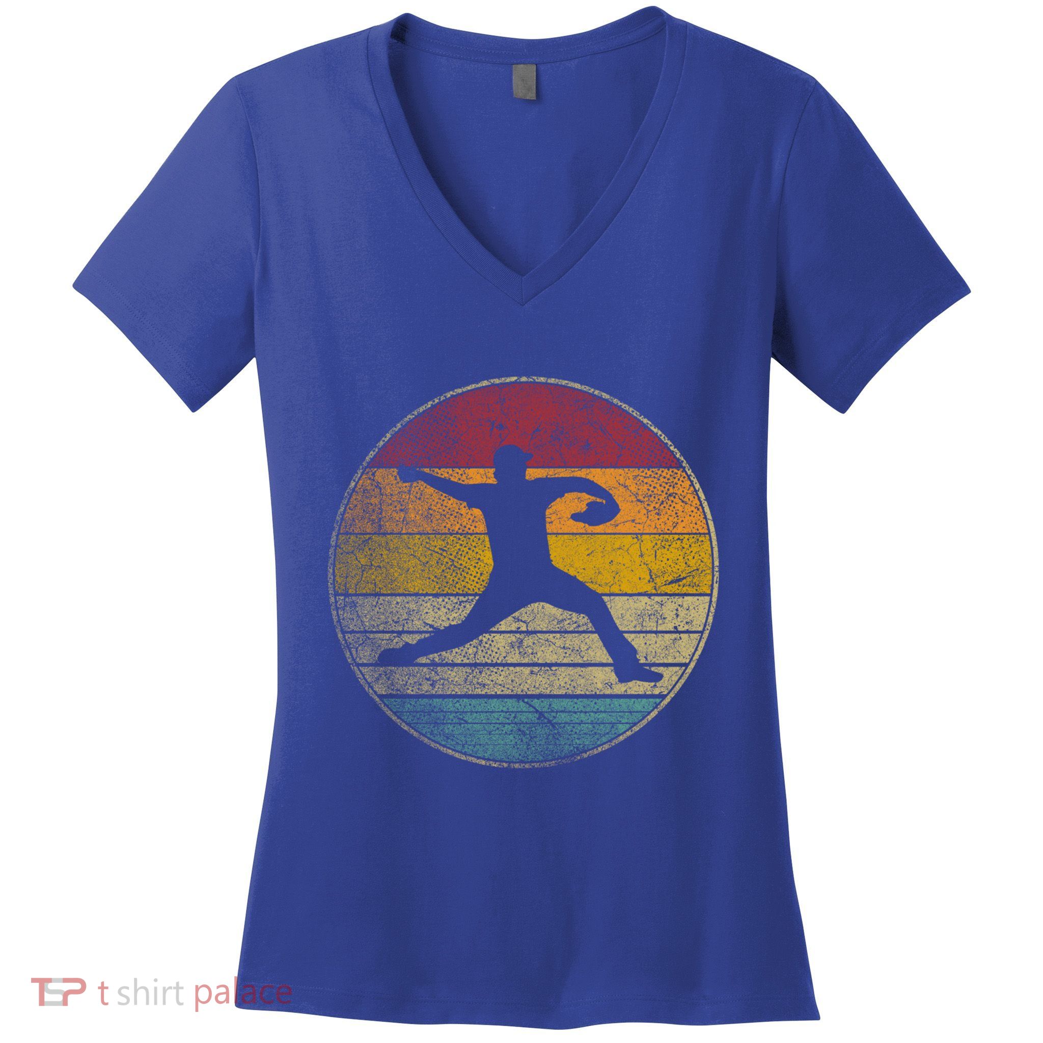Baseball Pitcher Pitching Ball Glove Retro 70s 80s 90s Gift Women's V-Neck T-Shirt