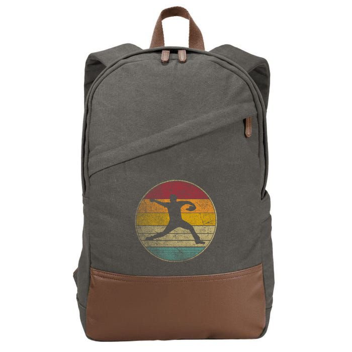 Baseball Pitcher Pitching Ball Glove Retro 70s 80s 90s Gift Cotton Canvas Backpack