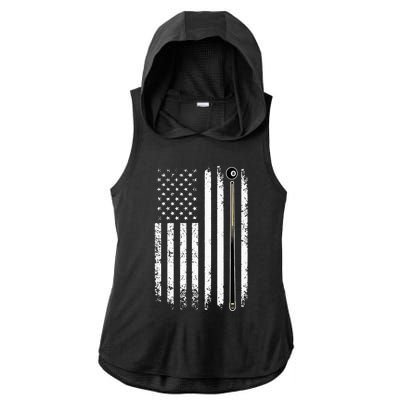 Billiards Pool Player Table Usa Us Vintage American Flag Ladies PosiCharge Tri-Blend Wicking Draft Hoodie Tank