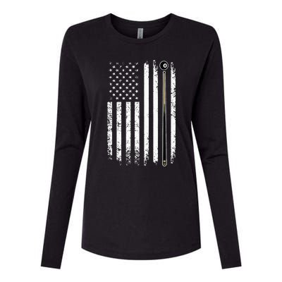 Billiards Pool Player Table Usa Us Vintage American Flag Womens Cotton Relaxed Long Sleeve T-Shirt