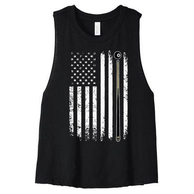 Billiards Pool Player Table Usa Us Vintage American Flag Women's Racerback Cropped Tank