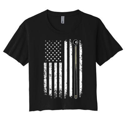 Billiards Pool Player Table Usa Us Vintage American Flag Women's Crop Top Tee