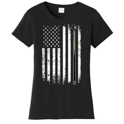 Billiards Pool Player Table Usa Us Vintage American Flag Women's T-Shirt