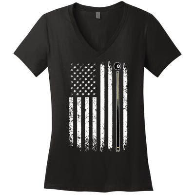 Billiards Pool Player Table Usa Us Vintage American Flag Women's V-Neck T-Shirt