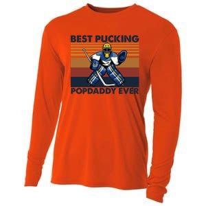 Best Pucking Popdaddy Ever Funny Hockey Grandpa Saying Cool Gift Cooling Performance Long Sleeve Crew