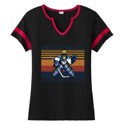 Best Pucking Popdaddy Ever Funny Hockey Grandpa Saying Cool Gift Ladies Halftime Notch Neck Tee