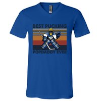 Best Pucking Popdaddy Ever Funny Hockey Grandpa Saying Cool Gift V-Neck T-Shirt