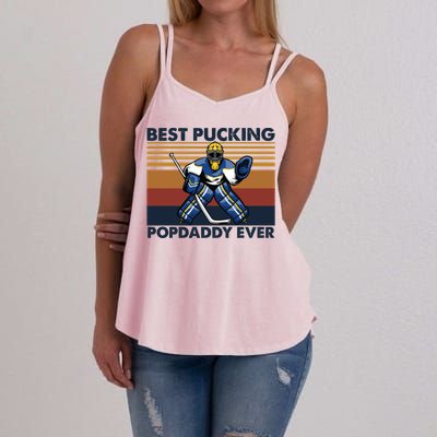 Best Pucking Popdaddy Ever Funny Hockey Grandpa Saying Cool Gift Women's Strappy Tank