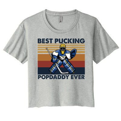 Best Pucking Popdaddy Ever Funny Hockey Grandpa Saying Cool Gift Women's Crop Top Tee