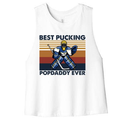 Best Pucking Popdaddy Ever Funny Hockey Grandpa Saying Cool Gift Women's Racerback Cropped Tank