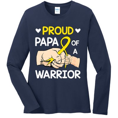 Bump Proud Papa Of A Warrior Childhood Cancer Awareness Ladies Long Sleeve Shirt