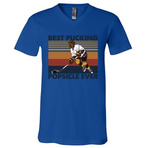 Best Pucking Popsicle Ever Funny Hockey Dad Saying Meaningful Gift V-Neck T-Shirt