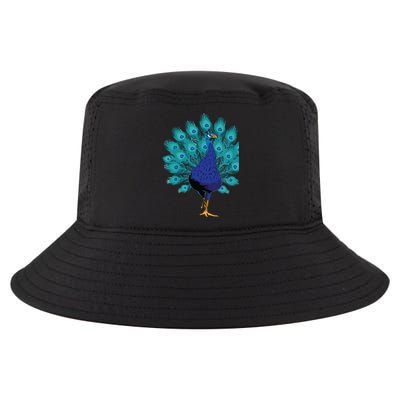 Blue Peacock Print Teal Feathers Bird Lover Gifts Cool Comfort Performance Bucket Hat