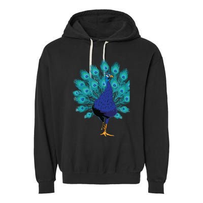 Blue Peacock Print Teal Feathers Bird Lover Gifts Garment-Dyed Fleece Hoodie