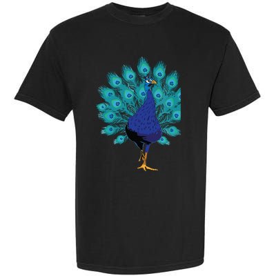 Blue Peacock Print Teal Feathers Bird Lover Gifts Garment-Dyed Heavyweight T-Shirt