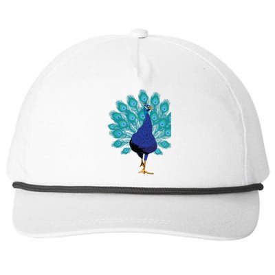 Blue Peacock Print Teal Feathers Bird Lover Gifts Snapback Five-Panel Rope Hat