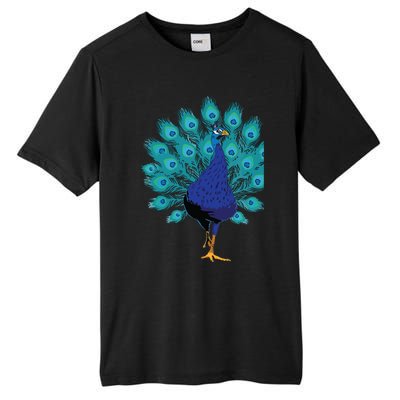 Blue Peacock Print Teal Feathers Bird Lover Gifts Tall Fusion ChromaSoft Performance T-Shirt