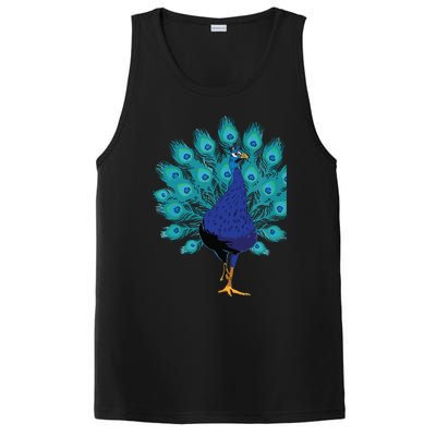 Blue Peacock Print Teal Feathers Bird Lover Gifts PosiCharge Competitor Tank