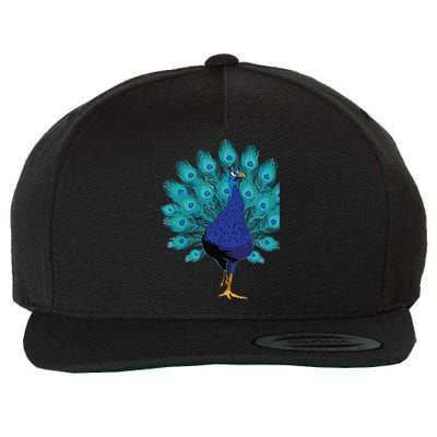 Blue Peacock Print Teal Feathers Bird Lover Gifts Wool Snapback Cap