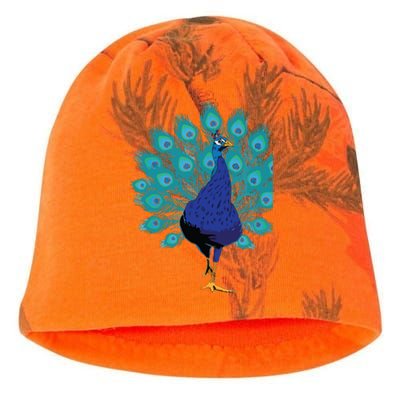 Blue Peacock Print Teal Feathers Bird Lover Gifts Kati - Camo Knit Beanie