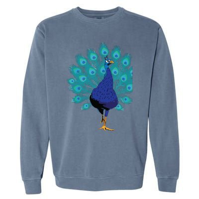 Blue Peacock Print Teal Feathers Bird Lover Gifts Garment-Dyed Sweatshirt