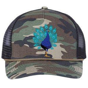 Blue Peacock Print Teal Feathers Bird Lover Gifts Retro Rope Trucker Hat Cap