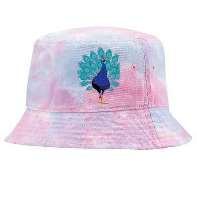 Blue Peacock Print Teal Feathers Bird Lover Gifts Tie-Dyed Bucket Hat