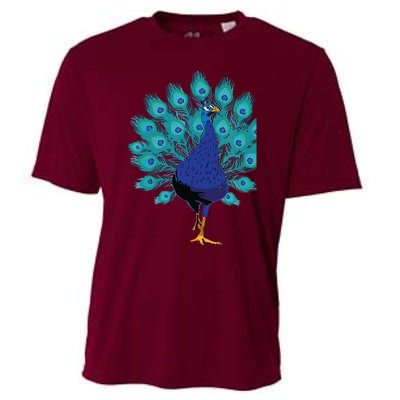 Blue Peacock Print Teal Feathers Bird Lover Gifts Cooling Performance Crew T-Shirt