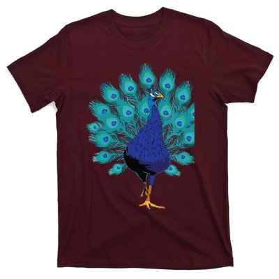 Blue Peacock Print Teal Feathers Bird Lover Gifts T-Shirt