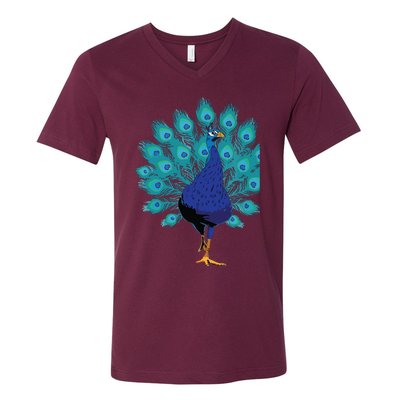 Blue Peacock Print Teal Feathers Bird Lover Gifts V-Neck T-Shirt