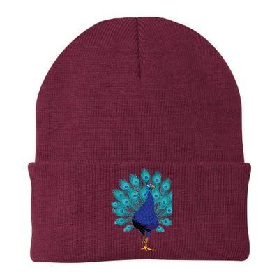 Blue Peacock Print Teal Feathers Bird Lover Gifts Knit Cap Winter Beanie