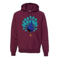 Blue Peacock Print Teal Feathers Bird Lover Gifts Premium Hoodie