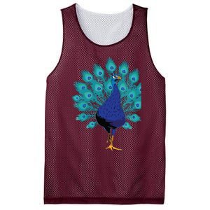 Blue Peacock Print Teal Feathers Bird Lover Gifts Mesh Reversible Basketball Jersey Tank