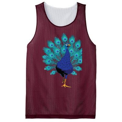 Blue Peacock Print Teal Feathers Bird Lover Gifts Mesh Reversible Basketball Jersey Tank