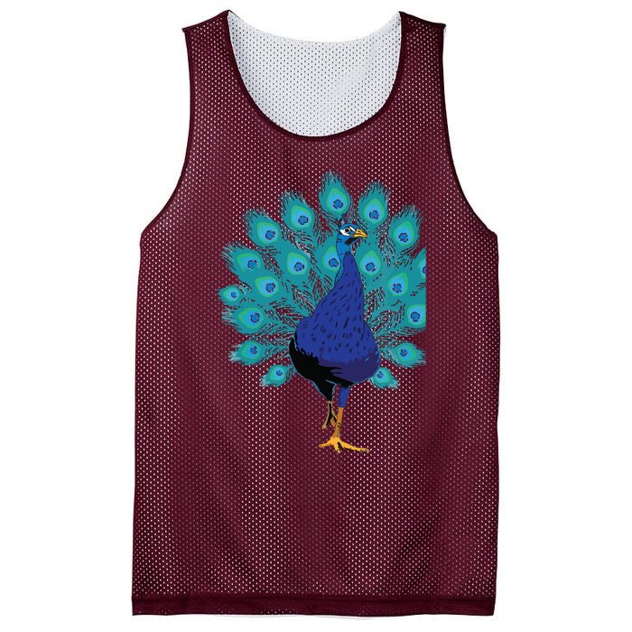 Blue Peacock Print Teal Feathers Bird Lover Gifts Mesh Reversible Basketball Jersey Tank