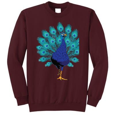 Blue Peacock Print Teal Feathers Bird Lover Gifts Tall Sweatshirt