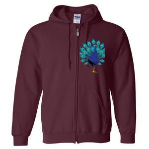 Blue Peacock Print Teal Feathers Bird Lover Gifts Full Zip Hoodie