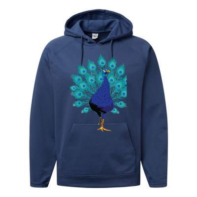 Blue Peacock Print Teal Feathers Bird Lover Gifts Performance Fleece Hoodie