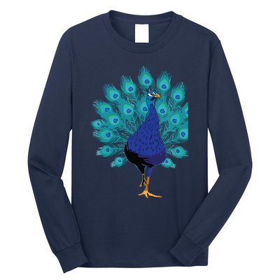 Blue Peacock Print Teal Feathers Bird Lover Gifts Long Sleeve Shirt