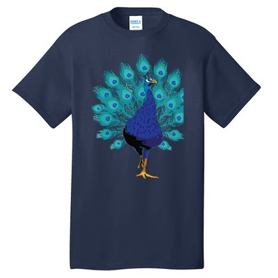 Blue Peacock Print Teal Feathers Bird Lover Gifts Tall T-Shirt