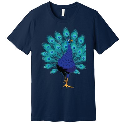 Blue Peacock Print Teal Feathers Bird Lover Gifts Premium T-Shirt