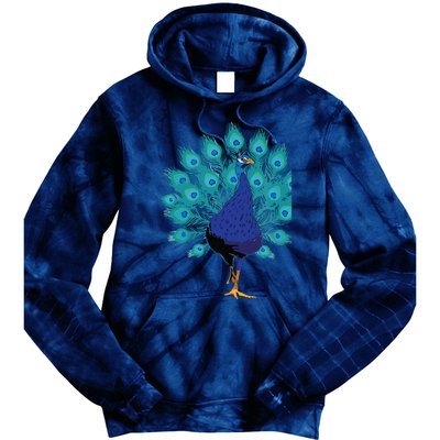 Blue Peacock Print Teal Feathers Bird Lover Gifts Tie Dye Hoodie