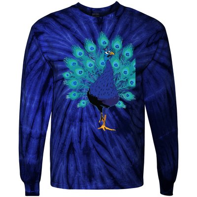 Blue Peacock Print Teal Feathers Bird Lover Gifts Tie-Dye Long Sleeve Shirt